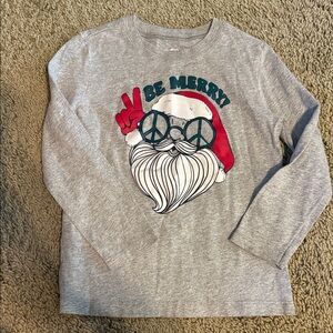 Kids Gray 'Be Merry' Santa Graphic Long Sleeve Shirt